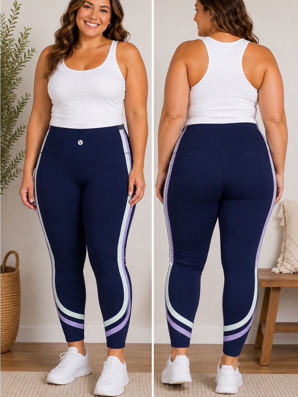 LIVI Lane Bryant Leggings Size 22/24 Navy LavenderMint Side Stripes Activewear